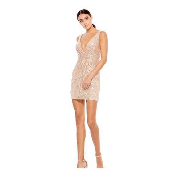 Ieena for Mac Duggal Rose Gold Sequin Twist Front Mini Dress NWT Size 8 26496 - Picture 5 of 14
